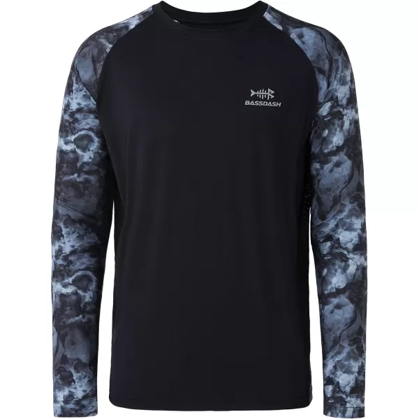 BASSDASH UPF 50 Fishing Tee for Men Camo Long Sleeve Shirt Quick Dry SweatshirtsBlackSplash Black