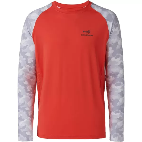 BASSDASH UPF 50 Fishing Tee for Men Camo Long Sleeve Shirt Quick Dry SweatshirtsCoral RedLight Grey Camo