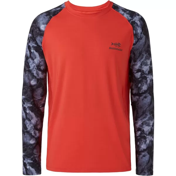 BASSDASH UPF 50 Fishing Tee for Men Camo Long Sleeve Shirt Quick Dry SweatshirtsCoral RedSplash Black