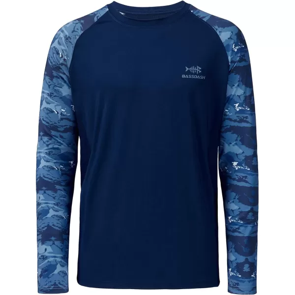 BASSDASH UPF 50 Fishing Tee for Men Camo Long Sleeve Shirt Quick Dry SweatshirtsDark BlueAbstract Blue Marble