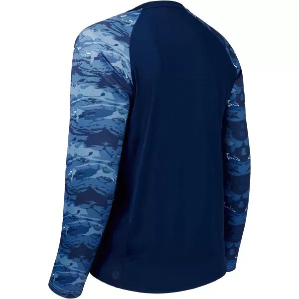 BASSDASH UPF 50 Fishing Tee for Men Camo Long Sleeve Shirt Quick Dry SweatshirtsDark BlueAbstract Blue Marble