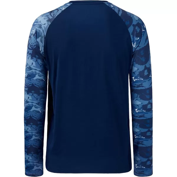 BASSDASH UPF 50 Fishing Tee for Men Camo Long Sleeve Shirt Quick Dry SweatshirtsDark BlueAbstract Blue Marble