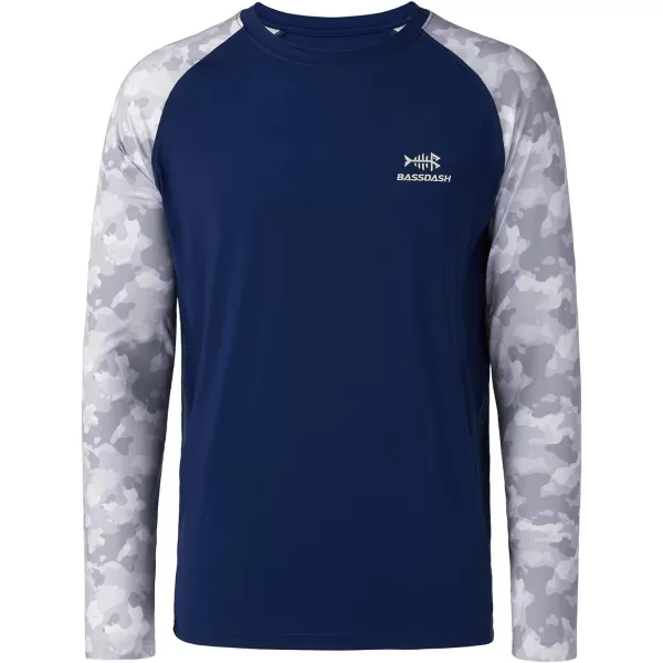 BASSDASH UPF 50 Fishing Tee for Men Camo Long Sleeve Shirt Quick Dry SweatshirtsDark BlueLight Grey Camo