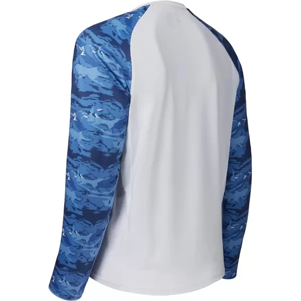 BASSDASH UPF 50 Fishing Tee for Men Camo Long Sleeve Shirt Quick Dry SweatshirtsWhiteAbstract Blue Marble