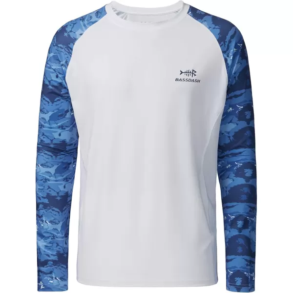 BASSDASH UPF 50 Fishing Tee for Men Camo Long Sleeve Shirt Quick Dry SweatshirtsWhiteAbstract Blue Marble