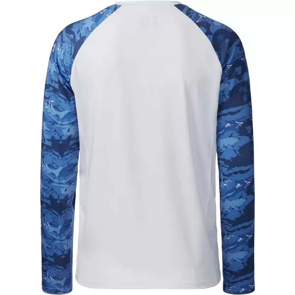 BASSDASH UPF 50 Fishing Tee for Men Camo Long Sleeve Shirt Quick Dry SweatshirtsWhiteAbstract Blue Marble