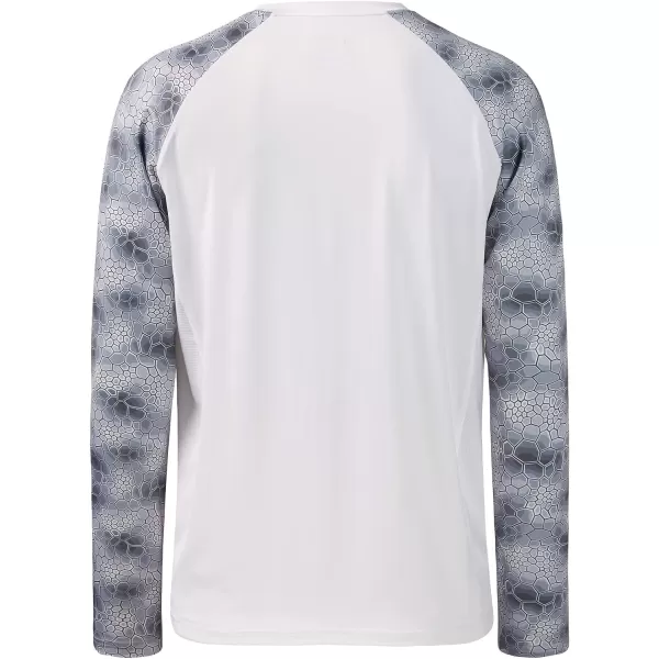 BASSDASH UPF 50 Fishing Tee for Men Camo Long Sleeve Shirt Quick Dry SweatshirtsWhiteGrey Hexagonal Scales