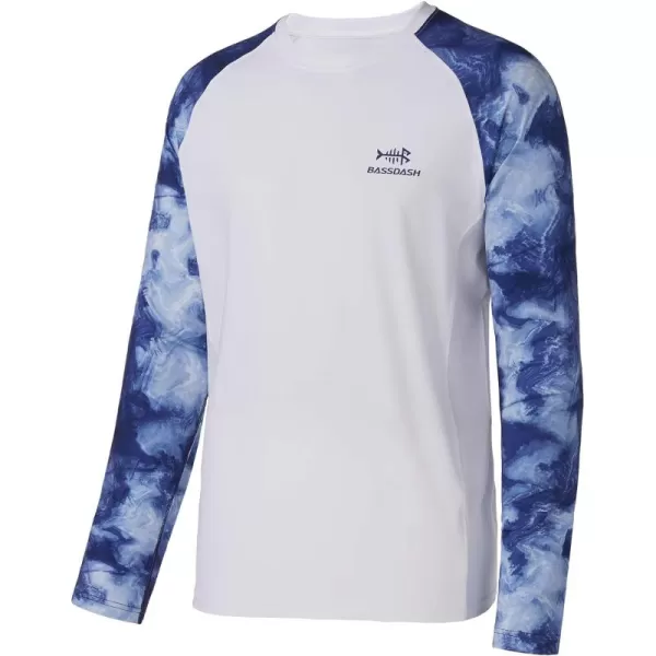 BASSDASH UPF 50 Fishing Tee for Men Camo Long Sleeve Shirt Quick Dry SweatshirtsWhiteIndigo Watercolor