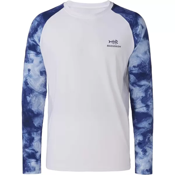 BASSDASH UPF 50 Fishing Tee for Men Camo Long Sleeve Shirt Quick Dry SweatshirtsWhiteIndigo Watercolor