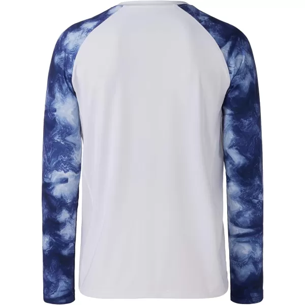 BASSDASH UPF 50 Fishing Tee for Men Camo Long Sleeve Shirt Quick Dry SweatshirtsWhiteIndigo Watercolor