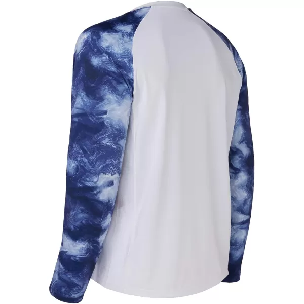 BASSDASH UPF 50 Fishing Tee for Men Camo Long Sleeve Shirt Quick Dry SweatshirtsWhiteIndigo Watercolor