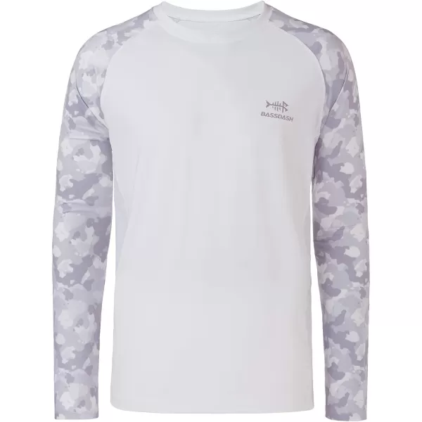 BASSDASH UPF 50 Fishing Tee for Men Camo Long Sleeve Shirt Quick Dry SweatshirtsWhiteLight Grey Camo