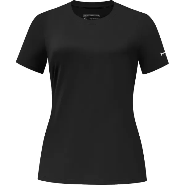 BASSDASH Womens UPF 50 Crew Neck Short Sleeve TShirt Cooling Performance Sun Protection Tee for Fishing Hiking CasualBlack