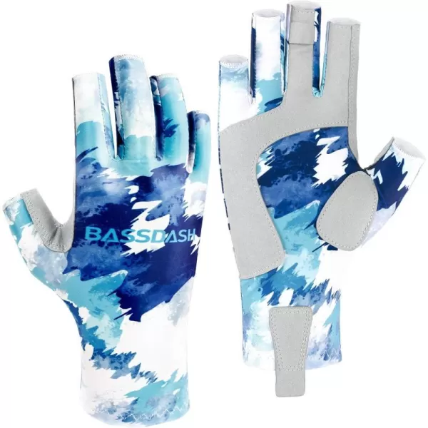 BASSDASH ALTIMATE UPF 50 Womens Fishing Gloves UV Sun Protection Fingerless Gloves for Kayaking Paddling Hiking Cycling Driving Shooting TrainingBlue Storm