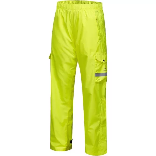 BASSDASH Complete Mens Breathable Waterproof Rain Pant Lightweight Over Pant with 12 Zip Legs for Fishing Kayaking HikingFluorescent Yellow