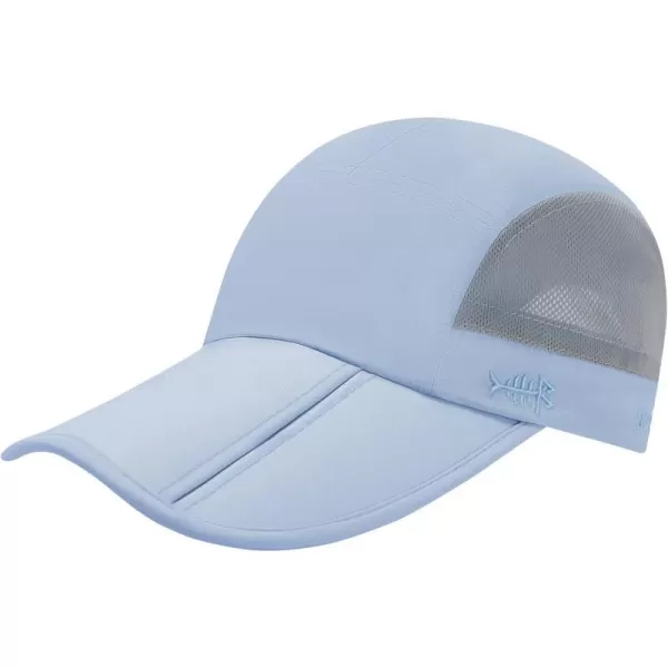 BASSDASH Folding Fishing Baseball Cap UPF 50 Water Resistant Outdoor Portable Brim Hats for Women Men Hiking AdjustableLight Blue