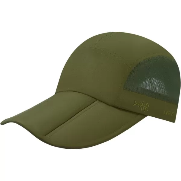 BASSDASH Folding Fishing Baseball Cap UPF 50 Water Resistant Outdoor Portable Brim Hats for Women Men Hiking AdjustableOlive Green