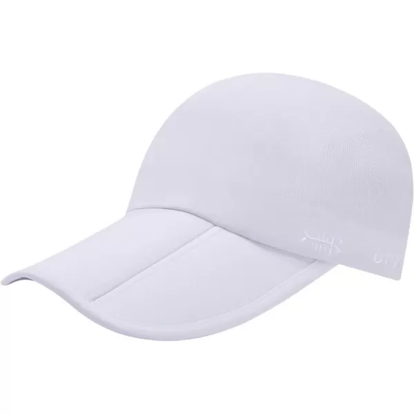 BASSDASH Folding Fishing Baseball Cap UPF 50 Water Resistant Outdoor Portable Brim Hats for Women Men Hiking AdjustableWhite