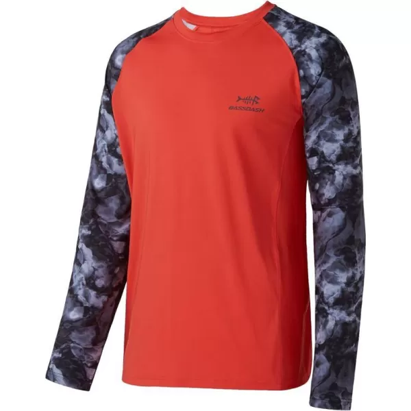 BASSDASH UPF 50 Fishing Tee for Men Camo Long Sleeve Shirt Quick Dry SweatshirtsCoral RedSplash Black