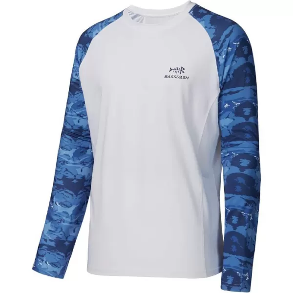 BASSDASH UPF 50 Fishing Tee for Men Camo Long Sleeve Shirt Quick Dry SweatshirtsWhiteAbstract Blue Marble