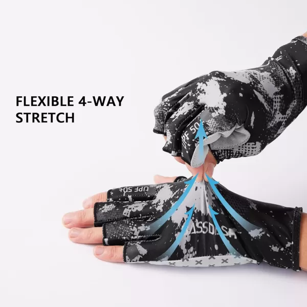 BASSDASH 34 Finger UPF 50 Sun Gloves Breathable AntiSlip Silicone Palm for Men Women Fishing Fingerless Cycling RunningBlack Sport Camo