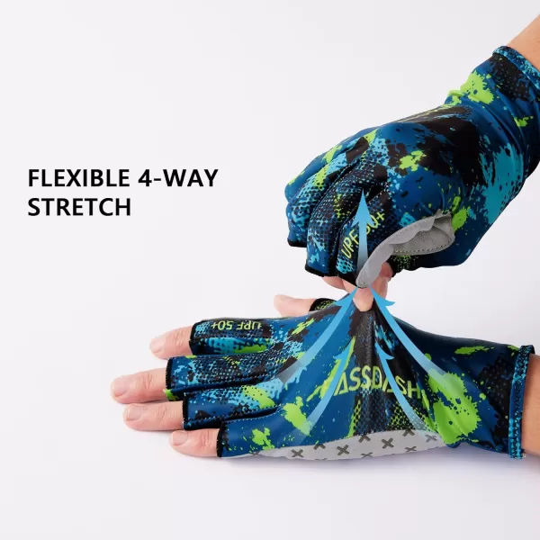 BASSDASH 34 Finger UPF 50 Sun Gloves Breathable AntiSlip Silicone Palm for Men Women Fishing Fingerless Cycling RunningGreen Sport Camo