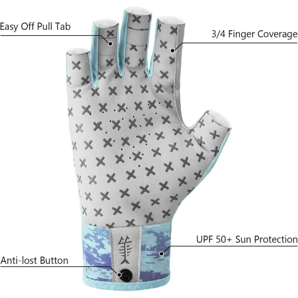 BASSDASH 34 Finger UPF 50 Sun Gloves Breathable AntiSlip Silicone Palm for Men Women Fishing Fingerless Cycling RunningSeafoam Digital Gradient