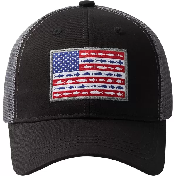 BASSDASH Altimate Fishing Hat Mesh Back for Men Women Adjustable Baseball Trucker CapBlackFish Flag