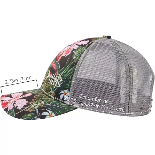 BASSDASH Altimate Fishing Hat Mesh Back for Men Women Adjustable Baseball Trucker CapBlackTropical Flower