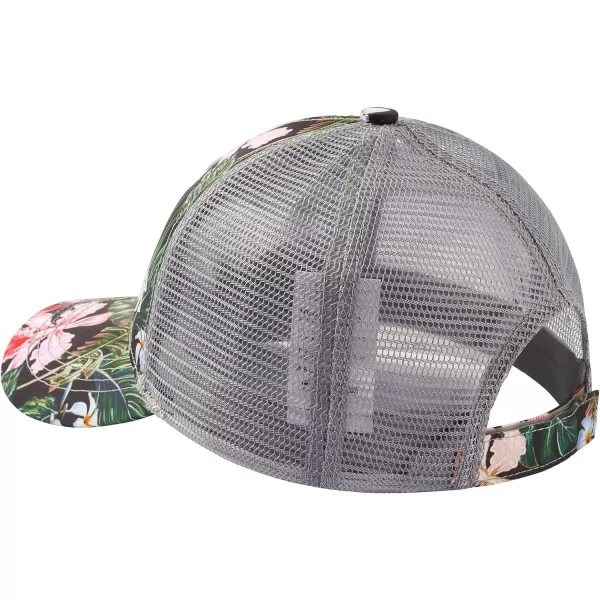 BASSDASH Altimate Fishing Hat Mesh Back for Men Women Adjustable Baseball Trucker CapBlackTropical Flower