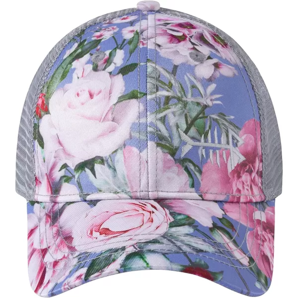 BASSDASH Altimate Fishing Hat Mesh Back for Men Women Adjustable Baseball Trucker CapBlue MistFloral