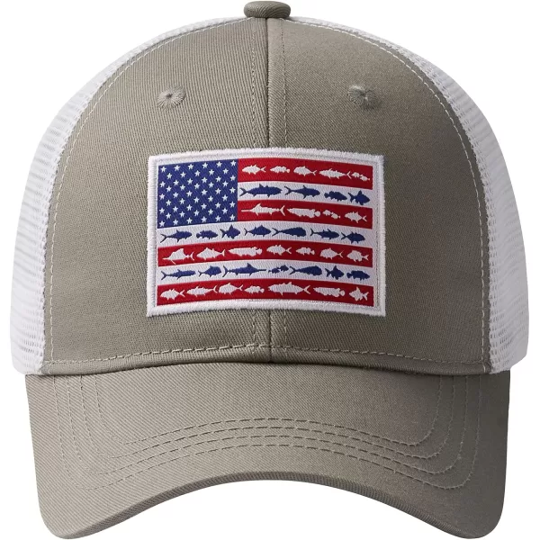 BASSDASH Altimate Fishing Hat Mesh Back for Men Women Adjustable Baseball Trucker CapGreyFish Flag