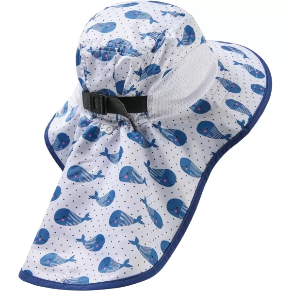 BASSDASH Kids UPF 50 Wide Brim Sun Hat with Neck Flap Lightweight Cooling Performance Toddler Girls Boys Outdoor Play HatsDark BlueWhales