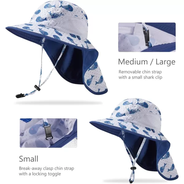 BASSDASH Kids UPF 50 Wide Brim Sun Hat with Neck Flap Lightweight Cooling Performance Toddler Girls Boys Outdoor Play HatsDark BlueWhales