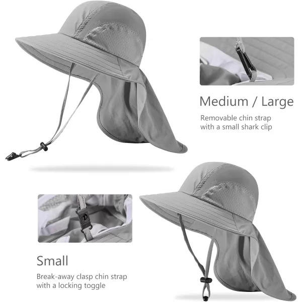 BASSDASH Kids UPF 50 Wide Brim Sun Hat with Neck Flap Lightweight Cooling Performance Toddler Girls Boys Outdoor Play HatsLight Grey