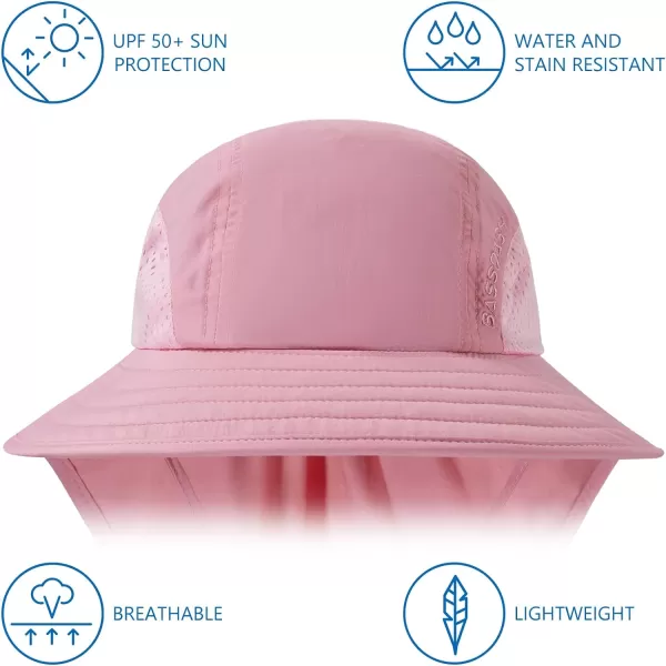 BASSDASH Kids UPF 50 Wide Brim Sun Hat with Neck Flap Lightweight Cooling Performance Toddler Girls Boys Outdoor Play HatsPink