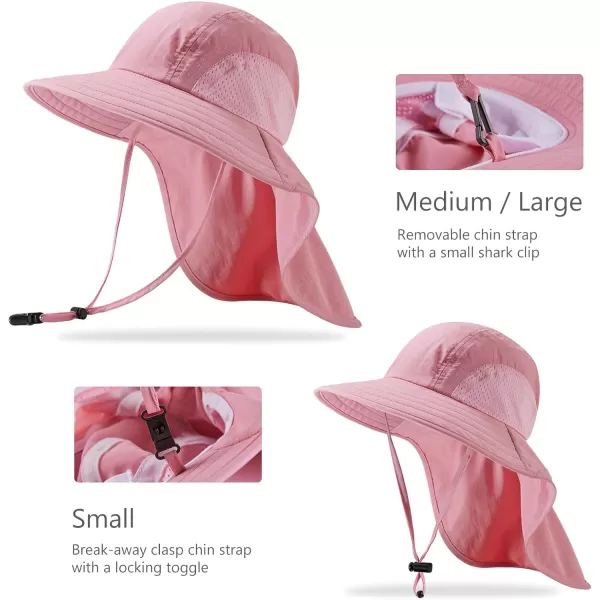 BASSDASH Kids UPF 50 Wide Brim Sun Hat with Neck Flap Lightweight Cooling Performance Toddler Girls Boys Outdoor Play HatsPink