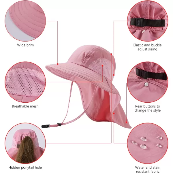 BASSDASH Kids UPF 50 Wide Brim Sun Hat with Neck Flap Lightweight Cooling Performance Toddler Girls Boys Outdoor Play HatsPink