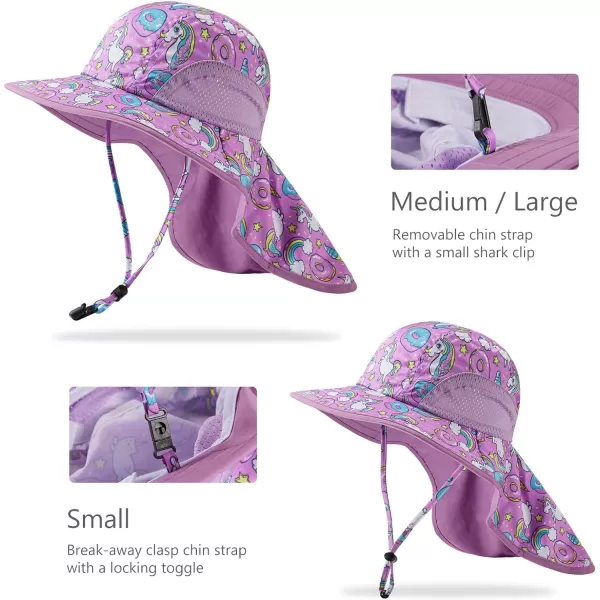 BASSDASH Kids UPF 50 Wide Brim Sun Hat with Neck Flap Lightweight Cooling Performance Toddler Girls Boys Outdoor Play HatsPurpleUnicorn