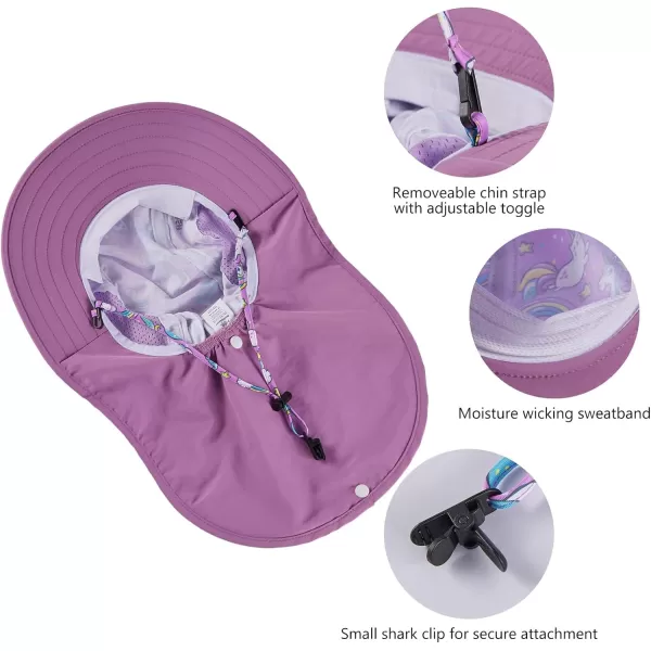 BASSDASH Kids UPF 50 Wide Brim Sun Hat with Neck Flap Lightweight Cooling Performance Toddler Girls Boys Outdoor Play HatsPurpleUnicorn