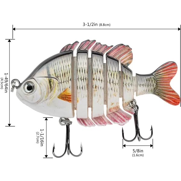 BASSDASH SwimPanfish Multi Jointed Panfish Bluegill Swimbaits Hard Topwater Bass Lures Fishing Lure Crank Saltwater 35in085ozCarp