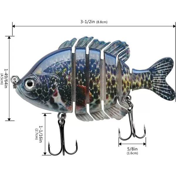 BASSDASH SwimPanfish Multi Jointed Panfish Bluegill Swimbaits Hard Topwater Bass Lures Fishing Lure Crank Saltwater 35in085ozPumpkinseed