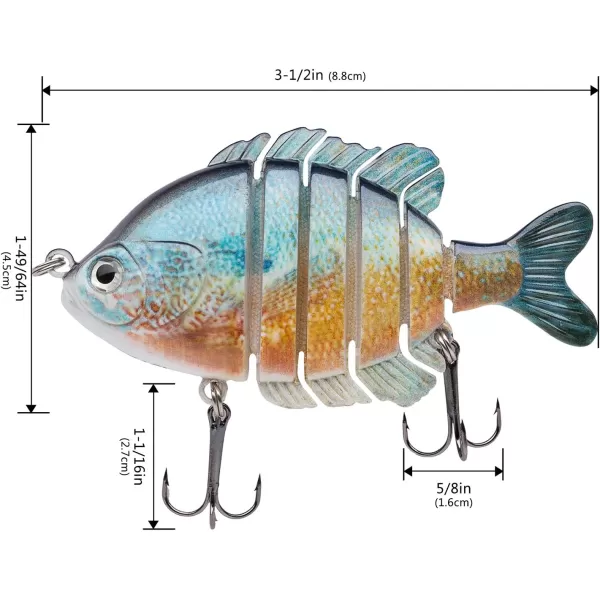 BASSDASH SwimPanfish Multi Jointed Panfish Bluegill Swimbaits Hard Topwater Bass Lures Fishing Lure Crank Saltwater 35in085ozRedbreast Sunfish