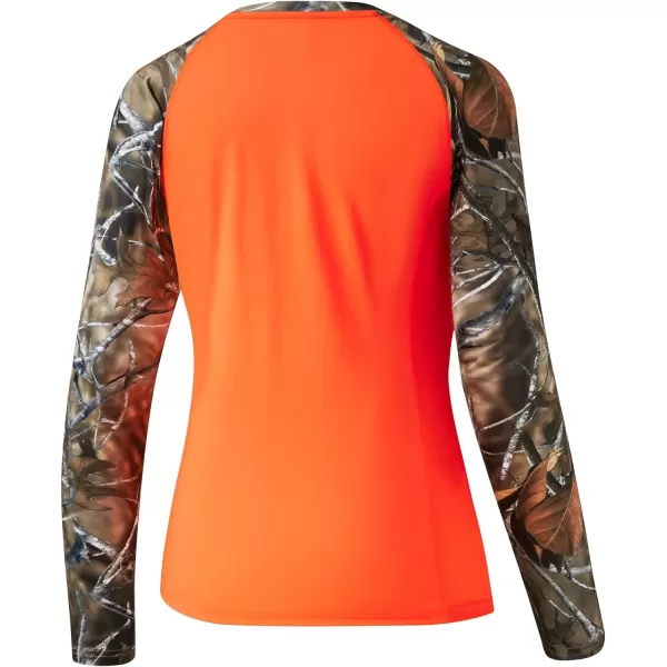 BASSDASH Womens Camo Hunting Shirt Long Sleeve UPF 50 Sun Protection Performance Tee Fishing HikingBlaze OrangeAutumn Forest