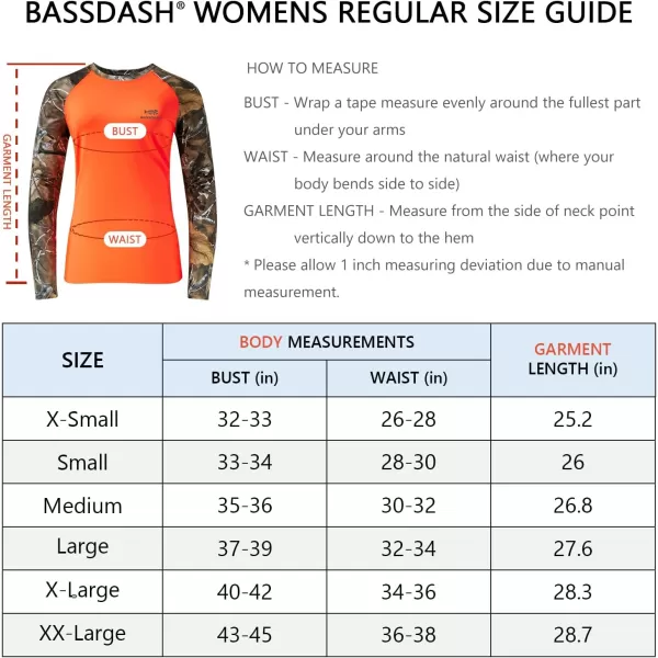 BASSDASH Womens Camo Hunting Shirt Long Sleeve UPF 50 Sun Protection Performance Tee Fishing HikingBlaze OrangeAutumn Forest