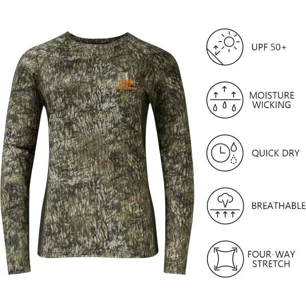 BASSDASH Womens Camo Hunting Shirt Long Sleeve UPF 50 Sun Protection Performance Tee Fishing HikingMossy Wood