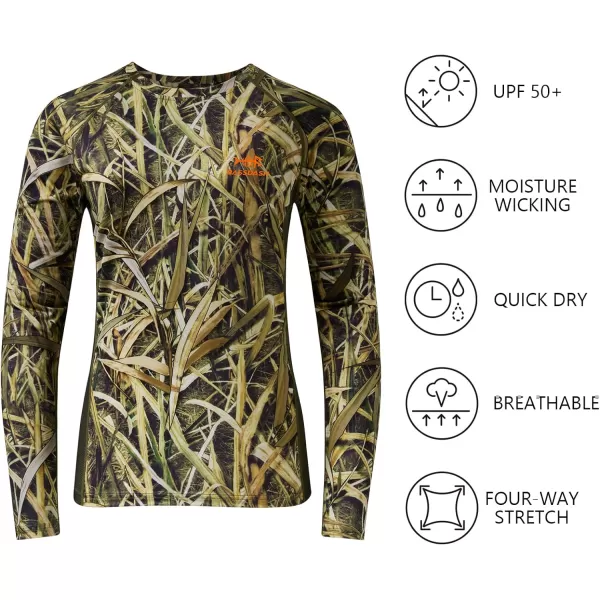 BASSDASH Womens Camo Hunting Shirt Long Sleeve UPF 50 Sun Protection Performance Tee Fishing HikingReeds