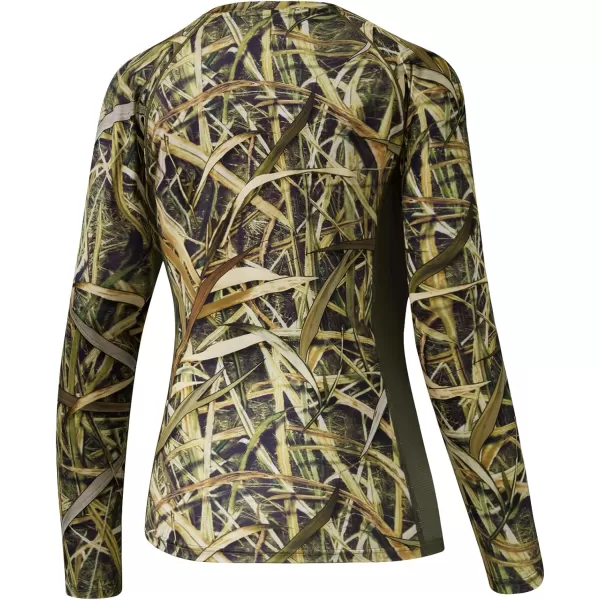 BASSDASH Womens Camo Hunting Shirt Long Sleeve UPF 50 Sun Protection Performance Tee Fishing HikingReeds