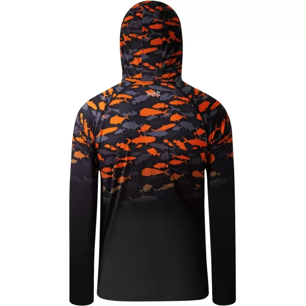 BASSDASH Youth UPF 50 Hooded Shirts with Mask UV Neck Gaiter Sun Protection Long Sleeve T Shirt for Fishing SwimOrange Fish Gradient