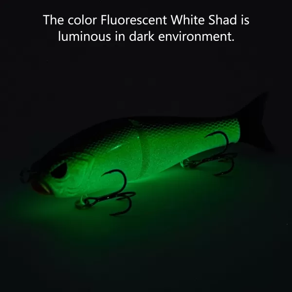 Bassdash SwimShad Glide Baits Jointed Swimbait Bass Pike Salmon Trout Muskie Fishing LureFluorescent White Shad